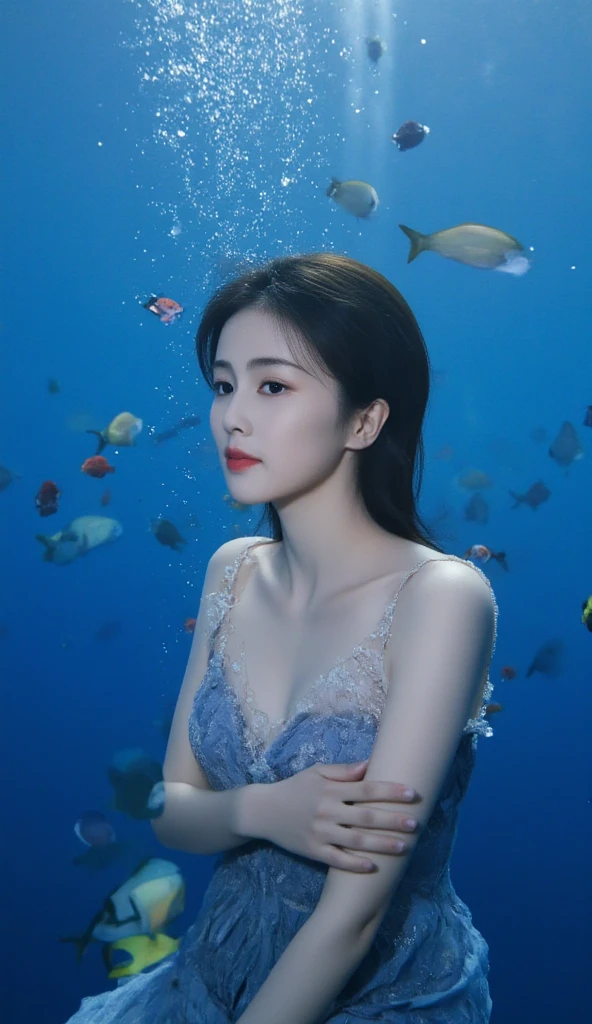 海巫of图画, 长长of绿色头发, of, douchebag, She is coming towards you, Soon, Dark Ocean,( Underwater:1.1), lightning, 明亮of眼睛, 穿着由海藻制成of裙子, Tentacles, octopus, (Soon:1.3)