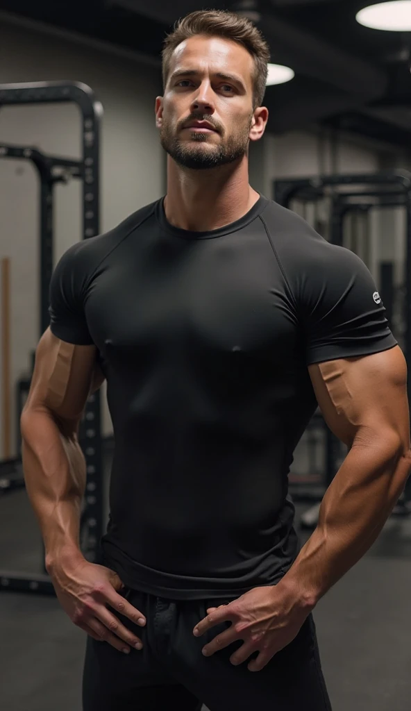 Handsome Indian pehlwan muscular hunk in tight tee shirt with joggers with huge bulge wetty spoton bulge, doing shopping and drinking coffee from tumblr in shopping mall, head to thigh view