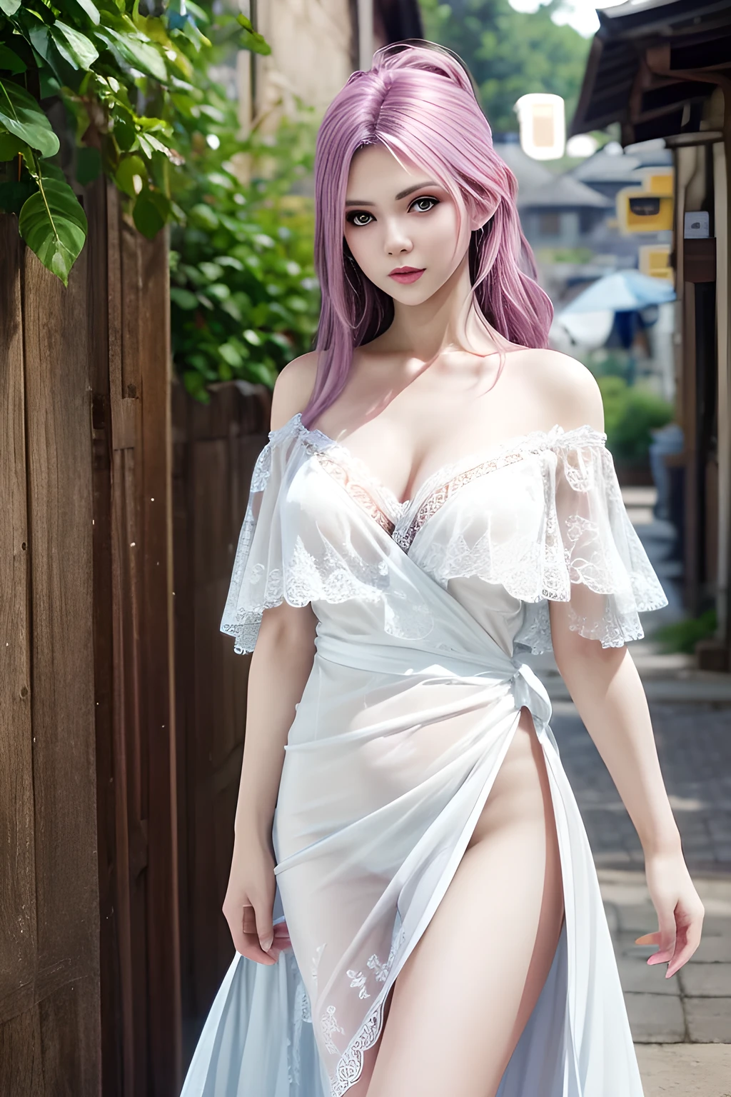 1 girl,Alice,(pajamas),Red_pajamas,outdoor,  (standing posture),grace,(((red lips))), Lips slightly open,  clavicle,Lactation,(huge breasts),shiny skin,((8k, original photo, top quality, masterpiece), HD RAW color photos professional close-up photos, (actual, photorealism: 1.37), (best quality),8k,Fabric luster,alone,