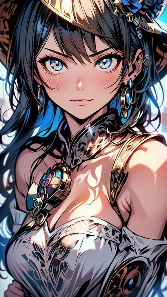 (Masseter region,highest quality,Very detailed), (Detailed face),Noble, ヨーロッパの女性の顔のPortraiture, High resolution, 1 girl, (View from the front), blonde, blonde, Eimei, Aristocratic costume,Dagger decoration, Upper Body, Flat Chest, (Beautiful details in the eyes: 1.1), (Great hands), (Detail Light: 1.1), Film Light, Fair skin type, (Looking at the audience), (magazine:1.3), (Cover Style:1.3), Rough skin, Very detailed, Tarot Boundaries, Border, Alphonse Mucha, Dynamic stripes, orbit:1.2, Golden yellow, Beautiful and bright color scheme, Portraiture, Looking at the audience, alone, (Whole Body Ezbian:0.6), Detailed face, (Ancient Mesopotamian theme), Sumerian, Mesopotamian mythology, Uruk, ziggurat, Demi god,Flower Hair Ornaments, (Thriving Civilization), Ancient palace, performer, Suspended particles, Fibonacci