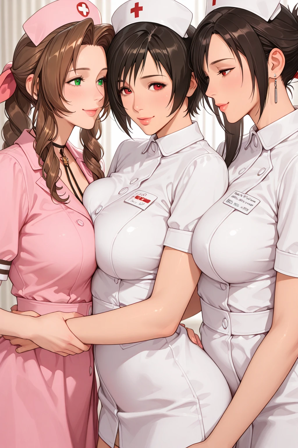 (Tabletop, Digital Art, Digital Illustration, 4K, 8K, Super detailed, Beautiful images, Clear images, Realistic, RAW Photos, Perfect Face, Perfect Lines, Perfect Eyes, Soft lighting) woman: 2, 美しい日本人woman，20. Talent, See through， Very detailed， Awareness-raising， cute,　girl,　(smile), ((Large Breasts))， (Breast areola)，((Small Ass)), Perfect body,　Perfect Proportions, 8.5 heads, Perfect hands， Detailed fingers， Beautiful attention to detail， Wavy Curly Hair，Brown-eyed,　(gothic maid dress、世界で一番cuteメイドチョーカー、世界で一番cute手袋、The most beautiful skin in the world、世界で一番cuteイヤリング、世界で一番cuteメイドシューズ:1.2)、(Sexをする with your legs open:1.4),　(Face-to-face sitting style:1.4),　whole body,　translucent， get wet，My breasts were about to fall out of my clothes.，White lace see-through panties， (White pantyhose:1.2)，(white lace garter belt:1.2),the kiss、kiss、Couple、couple kissing、Romance、Sex、Sexをする、Wet genitals、put in 、rape、Overflowing、whole body painting,(2 girls in,Sexをする:1.5),(Rubbing the girl's boobs:1.2),((Browsing Caution)),　Highest quality,　(8K,　RAW Photos　Highest quality,　Tabletop:1.2),　(Realistic,　Photorealistic:1.37),　Super detailed,　Ultra-high resolution,　Detailed clothing,　Skin Texture,　Cinema Lighting,　Professional Lighting,　Japan Bride，Stay in a hotel, (I was impressed:1.5)，(Being stroked in the crotch:1.5)、Detailed Background， bedroom， Perfect Eyes， Captivating eyes,　Turn away,　A shot that emphasizes the buttocks,　Sex、Sexをする、Sweat、激しいSex、Urinating、Insert forcefully,　slightly open your lips、Tilt your hips,　(Reddish blush,　Moist Skin),　Ecstatic eyes,　((Breathless face:1.2))、Look at this、Ecstatic face、Facial、((I am going to cry:1.5)),　whole bodyが映し出される.