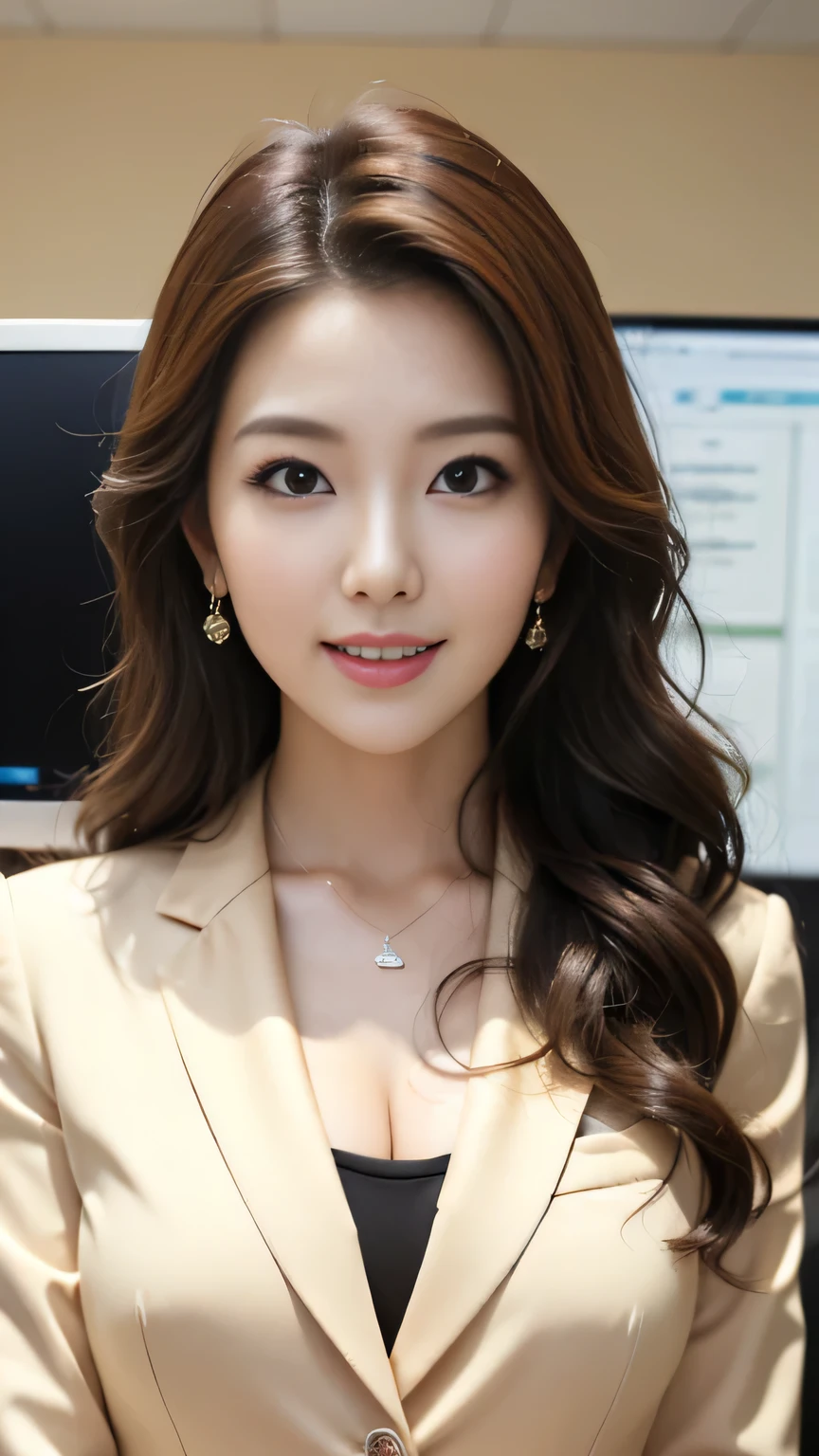 (18-year-old sweetheart), (big breasts:1.3), office、Standing on a chair、reach out and wipe the window、white business suit、(masterpiece: 1.3), (maximum resolution: 1.4), (super high quality: 1.2), cinematic light, super high quality,My cheeks turned red:1.2、 (beautiful eyes and skin), (detailed facial features), nffsw, 8K resolution, perfect style, beautiful expression、Highly detailed face and skin texture、detailed eye、double eyelid、glitter eyeliner:1.2、shiny skin、(pure white skin:1.8)、(white skin:1.8)、red rouge、dark lipstick:1.2、small shiny necklace and earrings、(glossy lips:1.2)、glossy lips:1.2、((full body shot:1.2))、(straight hairstyle、light brown hair)、long hair、(very kind smile:1.3)、175cm、from below