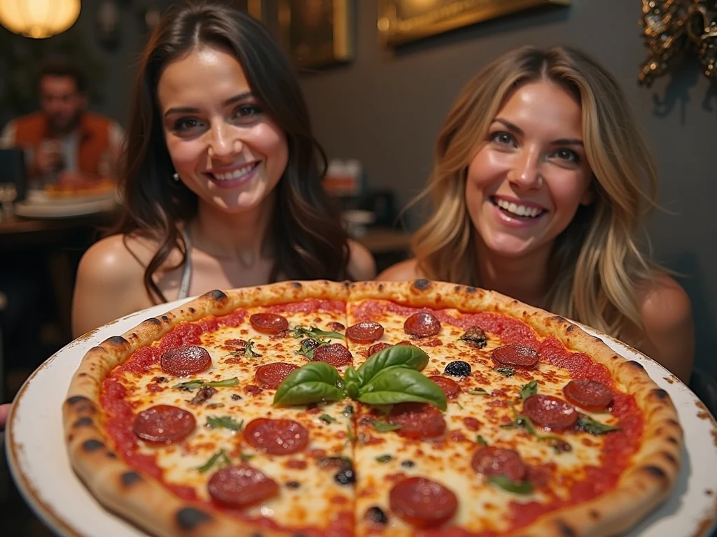 two sexy women playing truco on top of a pizza made of sperm