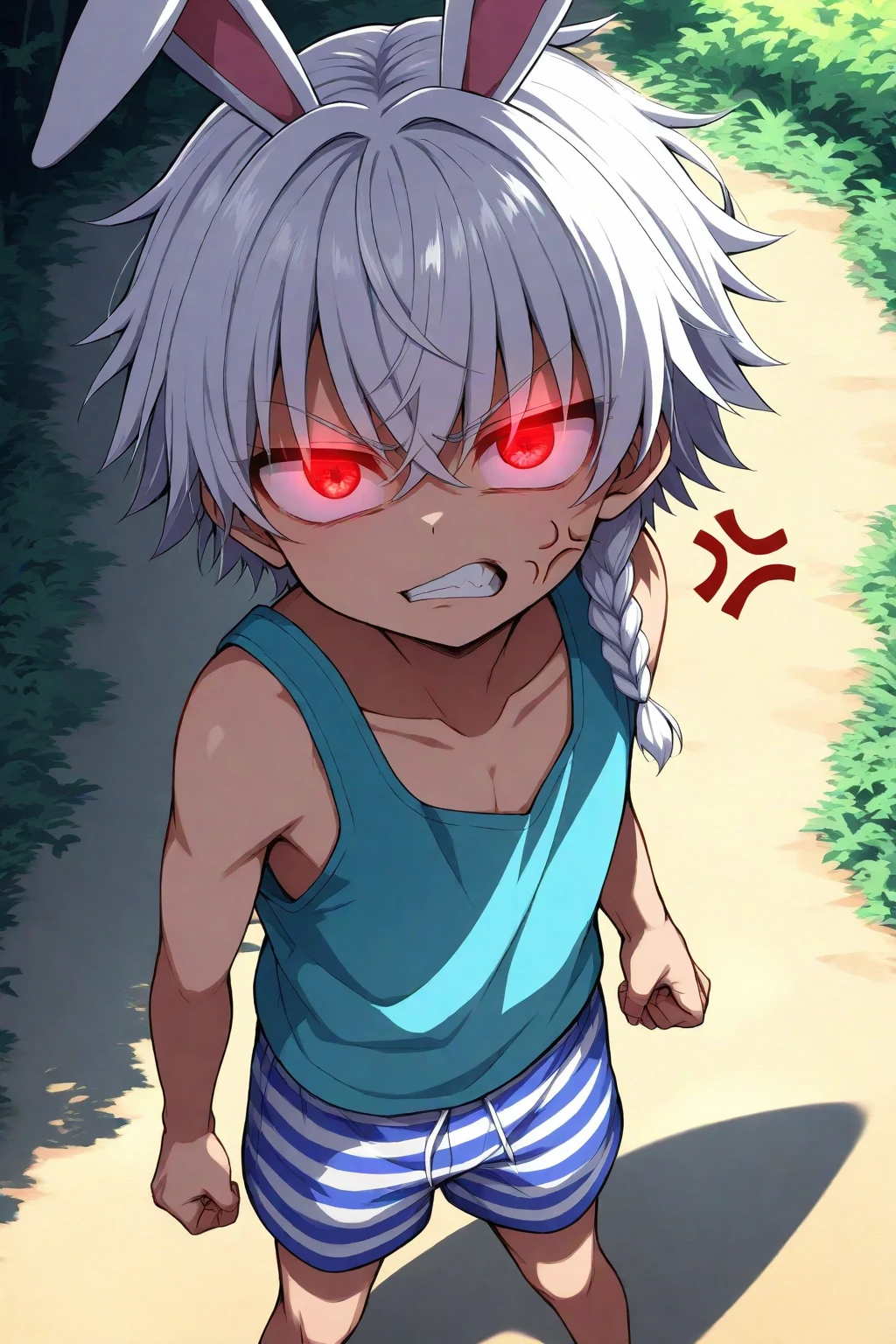 Fully naked killua with an erected penis, high resolution, looking at viewer, blush, open mouth, anatomically correct, hyper detail, fang, moaning