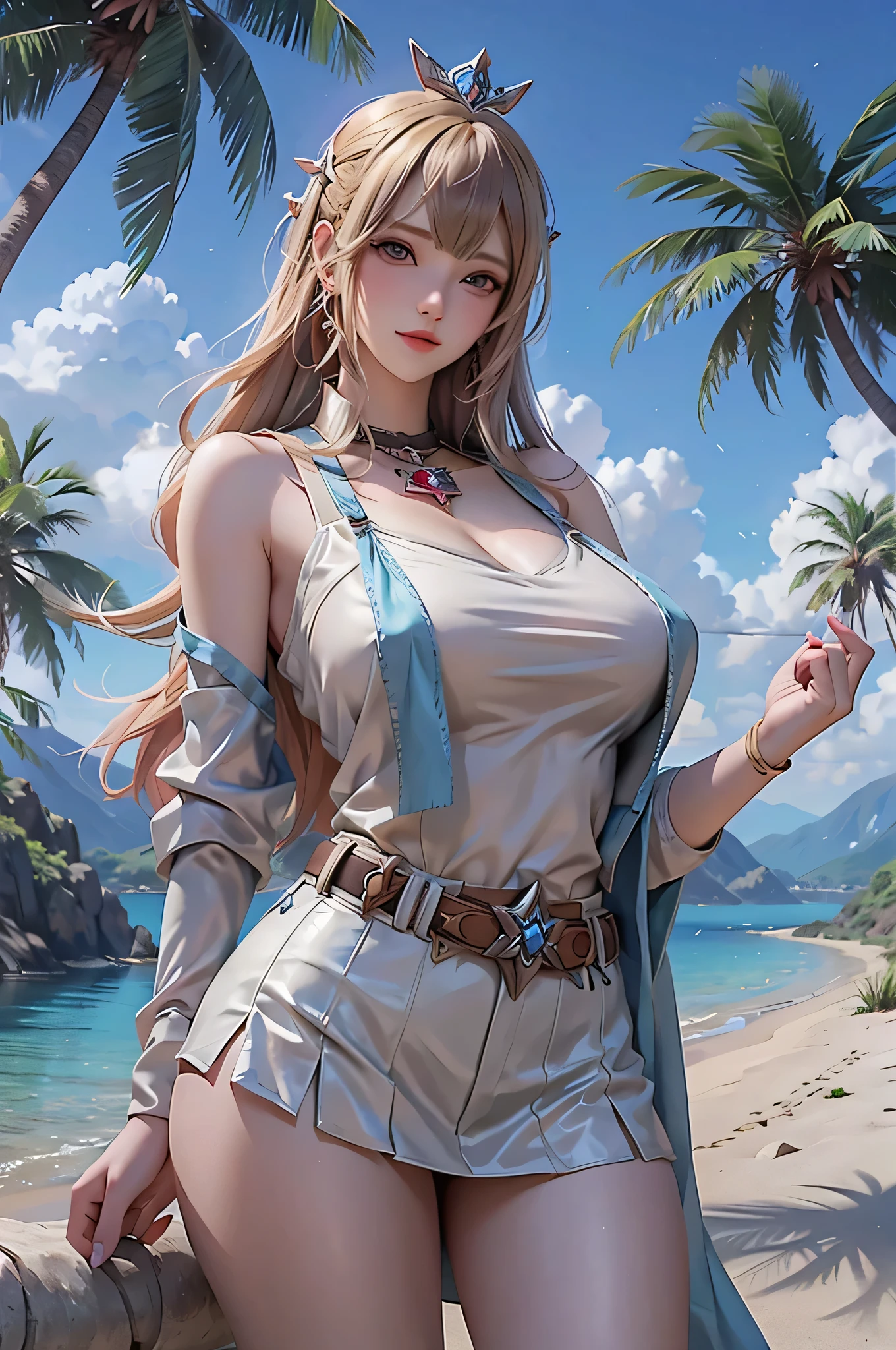 Anime texture 、single girl、Big, shining blue eyes、Blue Sky、riding horses、wilderness, Cactus growing、Spin a handgun with one hand、western drama、cowboy hat、Light Brown Shirt、leather vest、 skirt style、big boobs、Panties are red、I'm wearing my shirt and sandwiching a handgun between my cleavage、I'm trying to lick a handgun