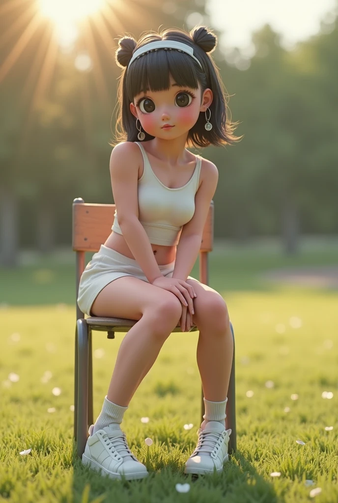 (((masterpiece))), (((best quality))), ((ultra-detailed)), (highly detailed CG illustration), ((an extremely delicate and beautiful)), cinematic light,((1mechanical girl)),solo,full body,(machine made joints:1.2),((machanical limbs)),,(sitting),happy, science fiction,extreme detailed,colorful,highest detailed, SFW Aunt Cass, sitting straight symmetrical, sitting on grass, full body, solo girl looking to the camera, cow bell choker, metal sandals, black and white bikini (cow pattern), black thigh highs, farm background
