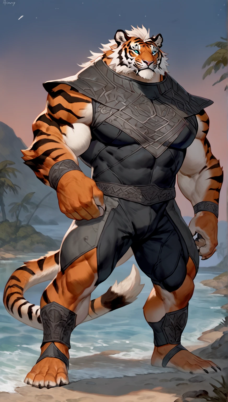 HQ, details, ultra realistic, man, masterpiece, jungle, Tiger Claw, long hair braided back