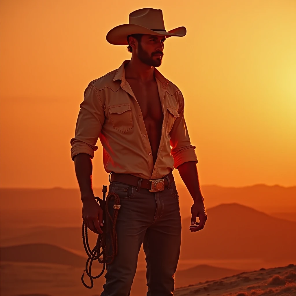 Young man cowboy sexy in thong