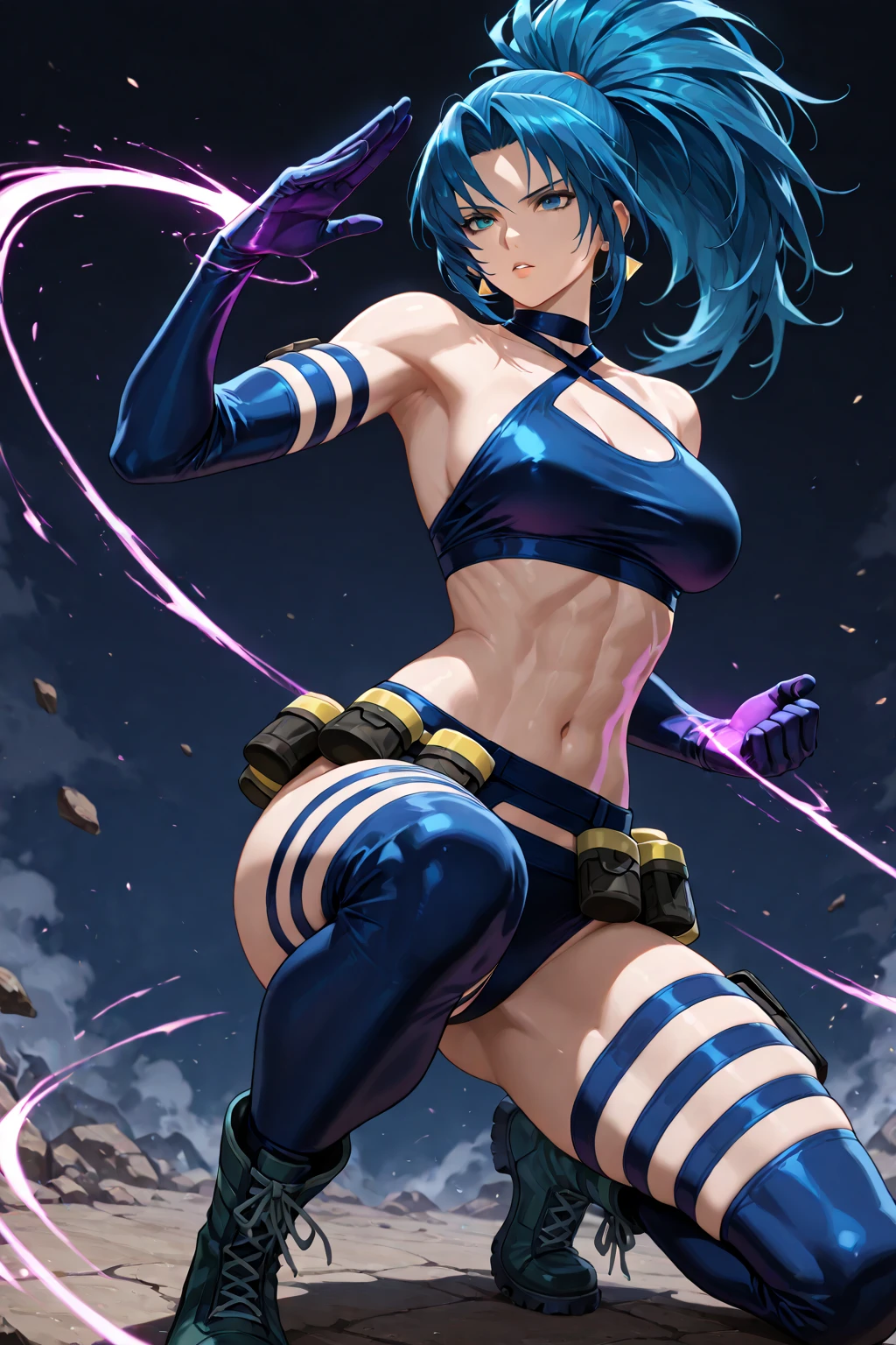 4K, x-men, psyloke, sexy woman, muscular body, purple hair, blue mayor, blue panties, holding katana, long hair, cloth band at the waist, fighting pose.