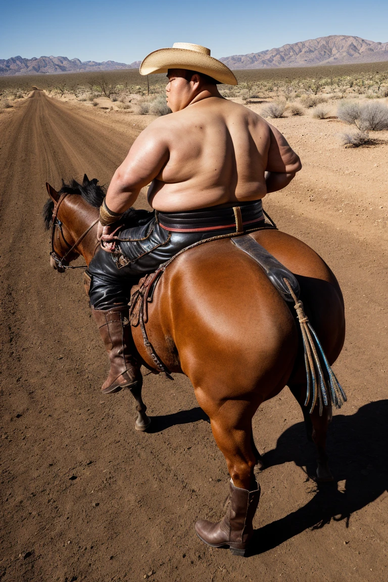 Fat naked sumo wrestler ride a horse,erected peanus,