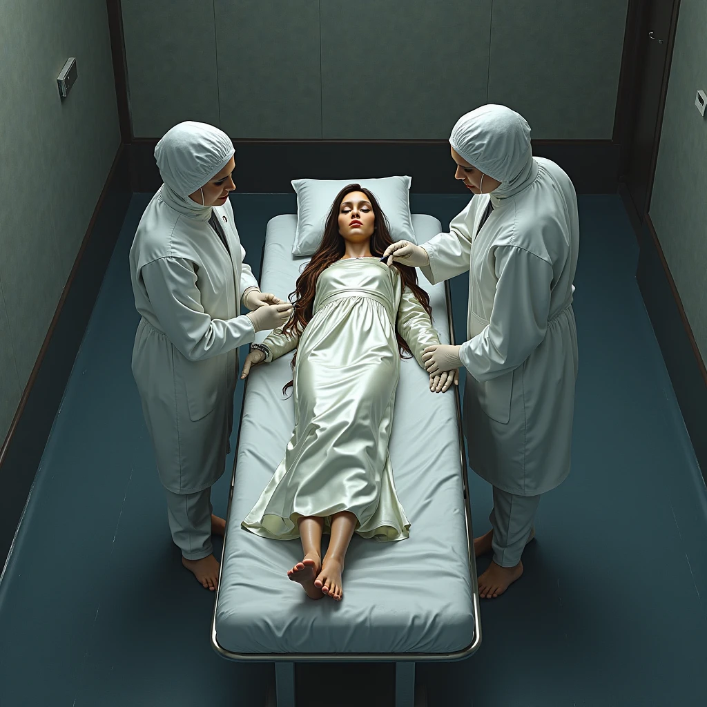 Scary six doctors treating woman patient