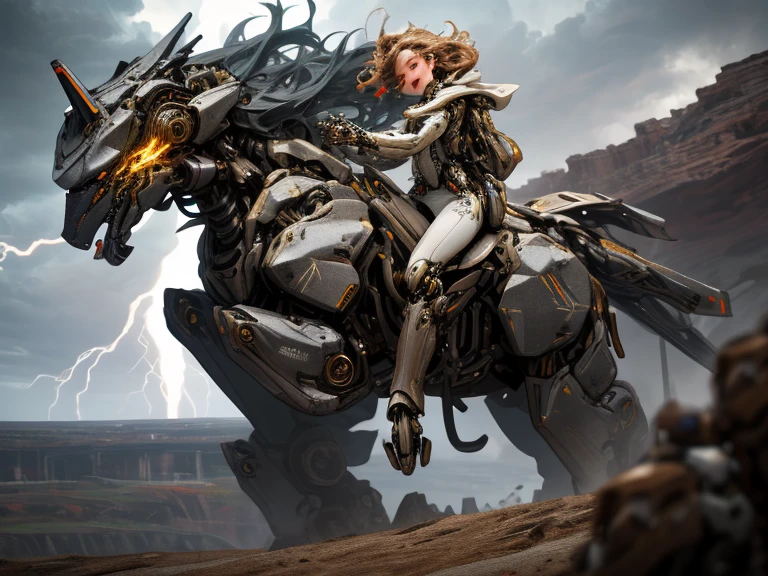 masterpiece, best quality ,a portray of a woman, centaur, sci-fi, (mecha musume:1.2), pointy ears, flat chest