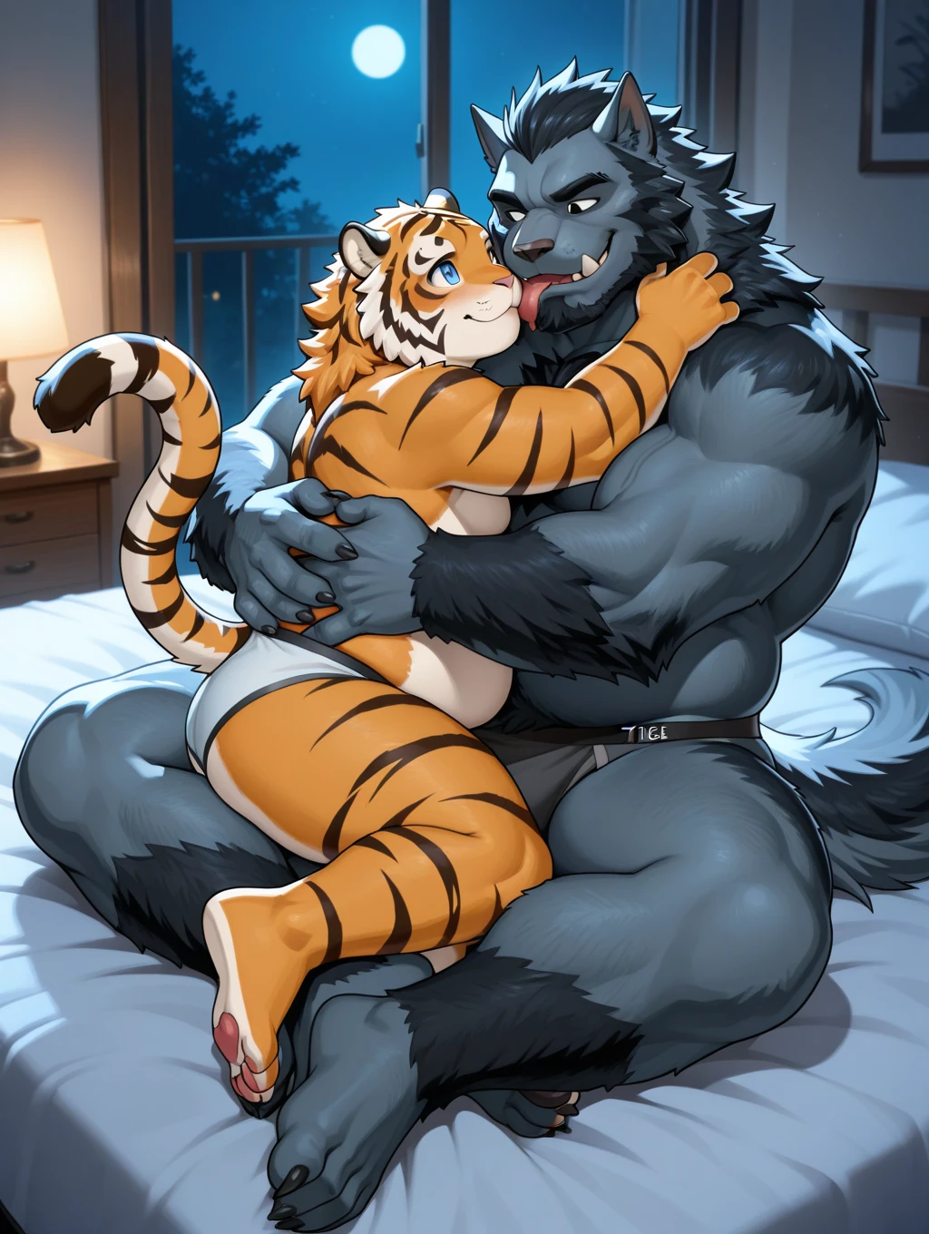 uploaded the e621, beautiful and detailed portrait of a female (((woman))) anthro panther along with a male panther, kenket, Ross Tran,ruan jia, uploaded to e621, zaush, foxovh, zenematic lighting, seductive, bl, panther, thighighs, big chest, full body, beautiful, black fur, no hair, young (18 years old), yellow eyes, Athletic body, kneeling, (harness), (spread legs), bedroom, leaning fordward, ((vore moving belly, very loud gurgling belly effects, person inside of the stomach is struggling, (vore))), (burping loudly), (((a different anthro panther with no hair is hugging the female from behind))), both people are black