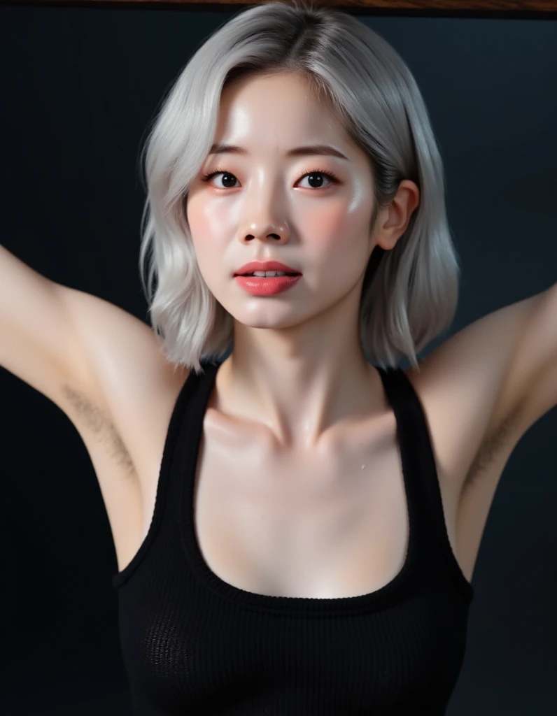 masterpiece, Highest quality, alone, One girl, Glowing Skin, Hoop Earrings, glamorous, Whimsical details, Slicked back hair, Fascinating, Bare shoulders, Crop top, Long trousers, Shallow depth of field, Contrasting, Professional models, Facing forward, Portraiture 、(Full Body Shot),((全身Completely naked))、(((nsfw)))(Lighting on face:1.5)),((Upper Body:1.1)),((Delicately depicting the face:1.2)),((Blonde:1.5)),((Very short bob hair:1.4),(((Completely naked))),(((nsfw))),(Bodybuilding Championship Winner),((whole body muscular:1.4)),((Girl with a toned body:1.4)),((A girl with amazing abs:1.5)),