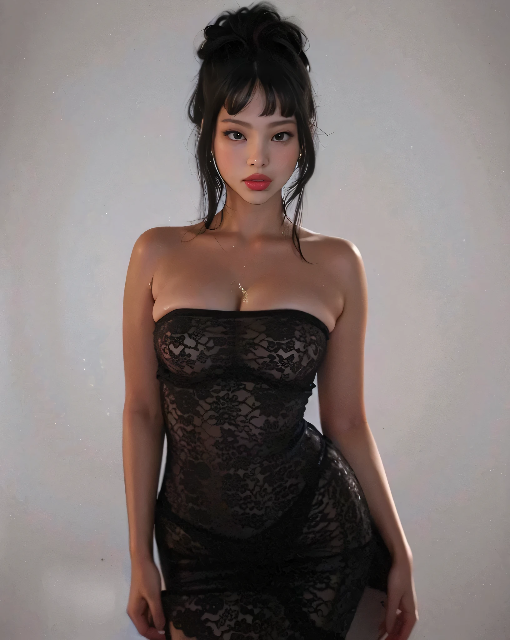 Middle Eastern women with big eyes,22 years old,(Pale skin),necklace,(black collar:1.3) ,earrings 、Deep sadness:1.0、Lips open:1.6 . Feeling very sad expression:1.0,(frown slightly:1.0)(Close eyes張嘴吶喊:1.0),best quality,detail:1.2),,endless realism,High-granularity CG integration 8k, Full body image:1.5 (Sweat)(Sexy pose),Perfect body (The sexy black dress was torn to reveal her breasts,The material is very thin:1.7) Hands raised high and tied with ropes:1.7,bdsm:1.6 Hands raised high and tied with chains:1.6 (Breasts are soft,Bust size is at least 36f:1.8) Close eyes:0.5. Kneel:1.6. Short hair tied into a ponytail:1.0 The body is shiny:1.0