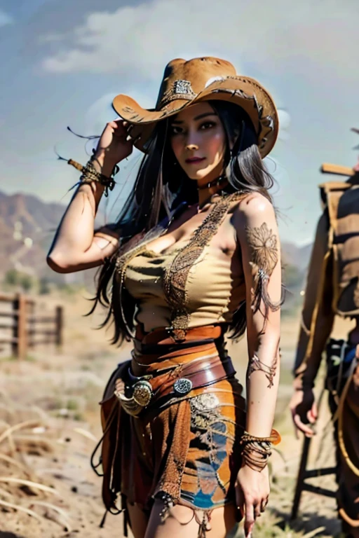 Beautiful woman in insanely intricate Cowgirl Outfit