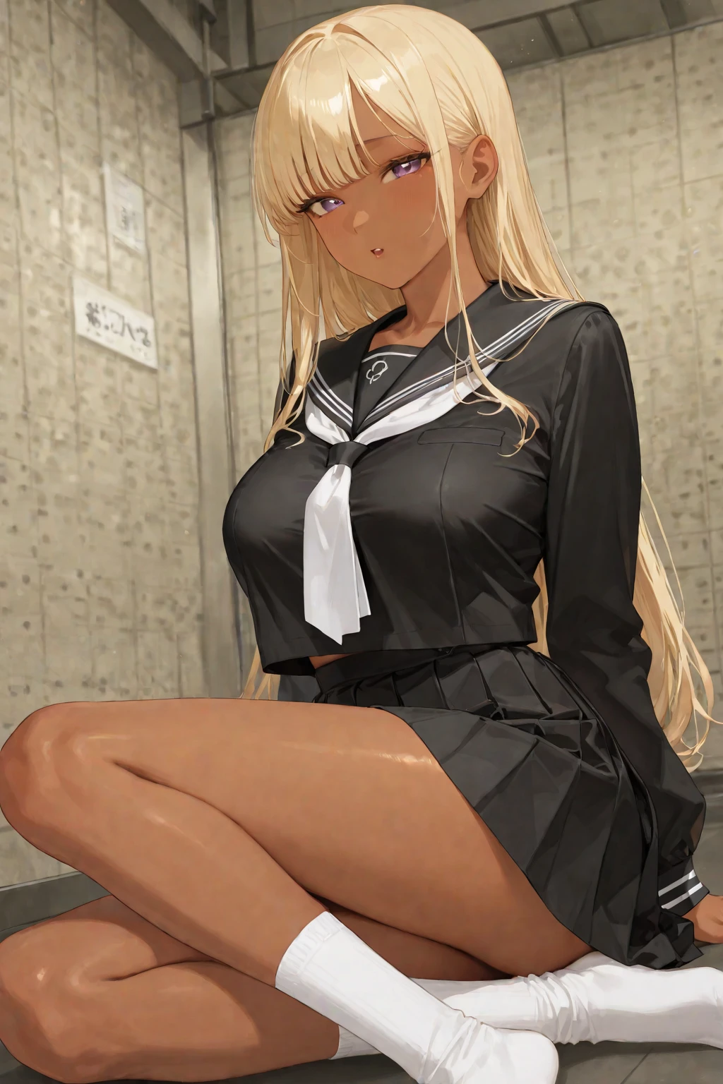 Ino yamanaka, Solo, black lence stockings, White sailor suit,Sit in the bathtub,Wear miniskirts,The skirt floated, (Panties in hand),