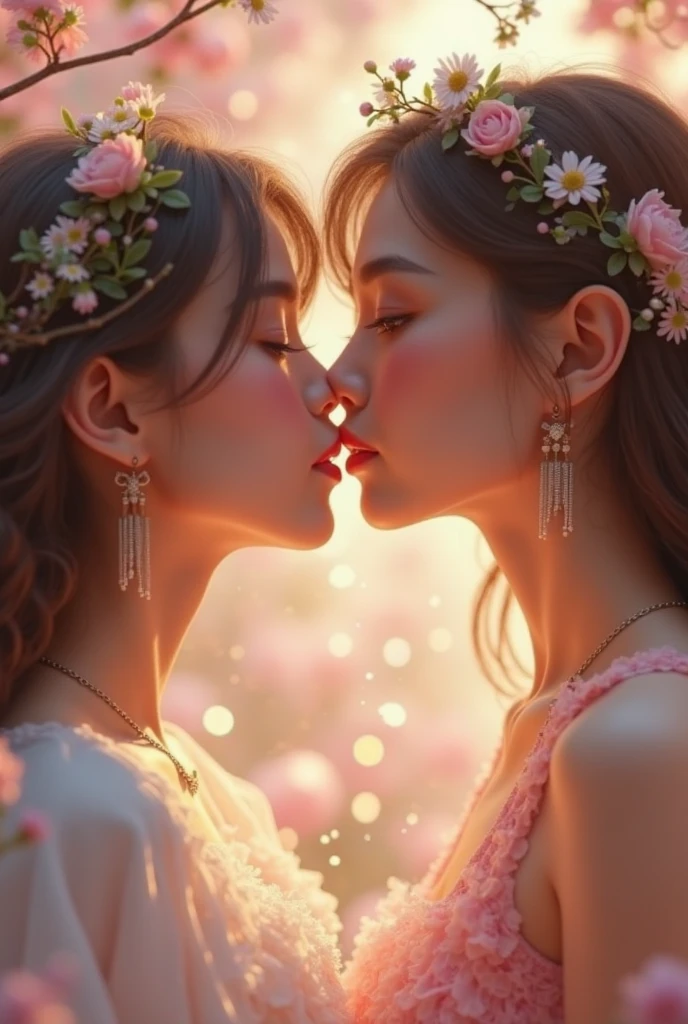 32k, Masterpiece, Highest quality, One girl, Brown Hair, Detailed eyes, flower,sweet pea, Pink and yellow style,A dreamy, romantic piece,Pale pink, Mysterious Leaves,A playful arrangement,Fantasy,High Contrast,Ink strokes,explosion,Exposure, Impression of pink and yellow tones,Abstract,((Watercolours by John Berkey and Jeremy Mann )) Brush strokes,Negative Space, Tyndall effect, White background