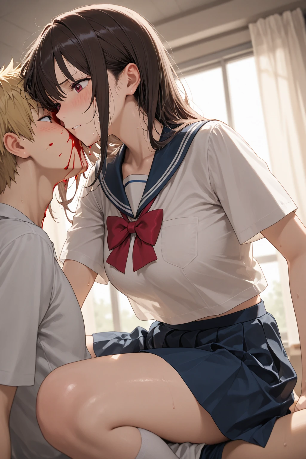 cry,tears,cardigan,miniskirt,masterpiece,best quality,ultra detailed,high resolution,extremely detailed CG, (perfect hand),gang bang,1girl,5boys ,old man,rape, rape, rape,(kiss,kiss,kiss),hand in panties ,hand in panties ,hand in panties, shinonome ena , brown , red tie, ((small breasts, small breasts)), small breasts,((from side , from side , from side)),full body,full body,(((all fours,all fours))),((4 penis))