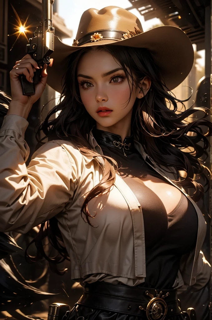 photo of (MCHasDex:0.99), a ebony woman as a detective, sexu, (walking down a street at night), (holstered gun), modelshoot style, (extremely detailed CG unity 8k wallpaper), photo of the most beautiful artwork in the world, professional majestic oil painting by Ed Blinkey, Atey Ghailan, Studio Ghibli, by Jeremy Mann, Greg Manchess, Antonio Moro, trending on ArtStation, trending on CGSociety, Intricate, High Detail, Sharp focus, dramatic, photorealistic painting art by midjourney and greg rutkowski, (wearing a fedora:1.1), (looking at viewer), (detailed pupils:1.3), closeup, sexy
