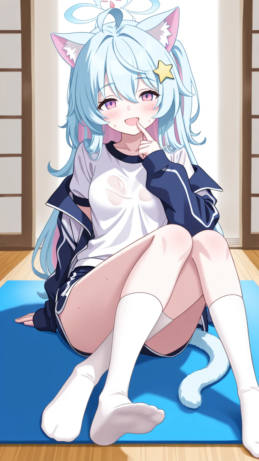 Pokemon、Snow Mountain、Pokemon Scarlet Violet、Grusha、alone、1 person、Flat Chest、chest、Napeyama Gym Leader。Absolute Zero Trick、Ice Pokémon Trainer、Her hairstyle is long, Light blue, Half Up, There is a yellow gradient:1.5.Stand up.((White gym clothes、Name tag、Red panties、Exposed thighs、Open your legs to the left and right、Crotch line、blush、Embarrassing、Sweat、Lying on your back、Fall on one's back to the ground、Lie down、Shadow of the penis、Groin bulge))、(Inside the warehouse、On the gymnastics mat、White Matt、Hard bed、Falling、Push down、Dark room)