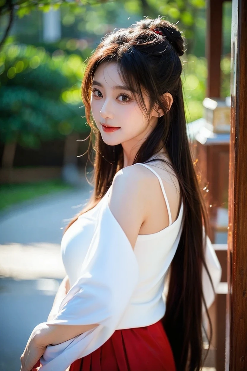 Shining, clear, white skin、Her windblown black hair hides her beautiful face.、huge、Sexy beautiful face of 28 years old、Beautiful straight hair that stands out、growing up, glowing light brown eyes、Sexy long silky bangs covering the eyes, Sexy young woman with super long hair hiding her sexy face、Shiny black hair、(((Sexy Woman)))、The cleavage is visible,Red sexy dress