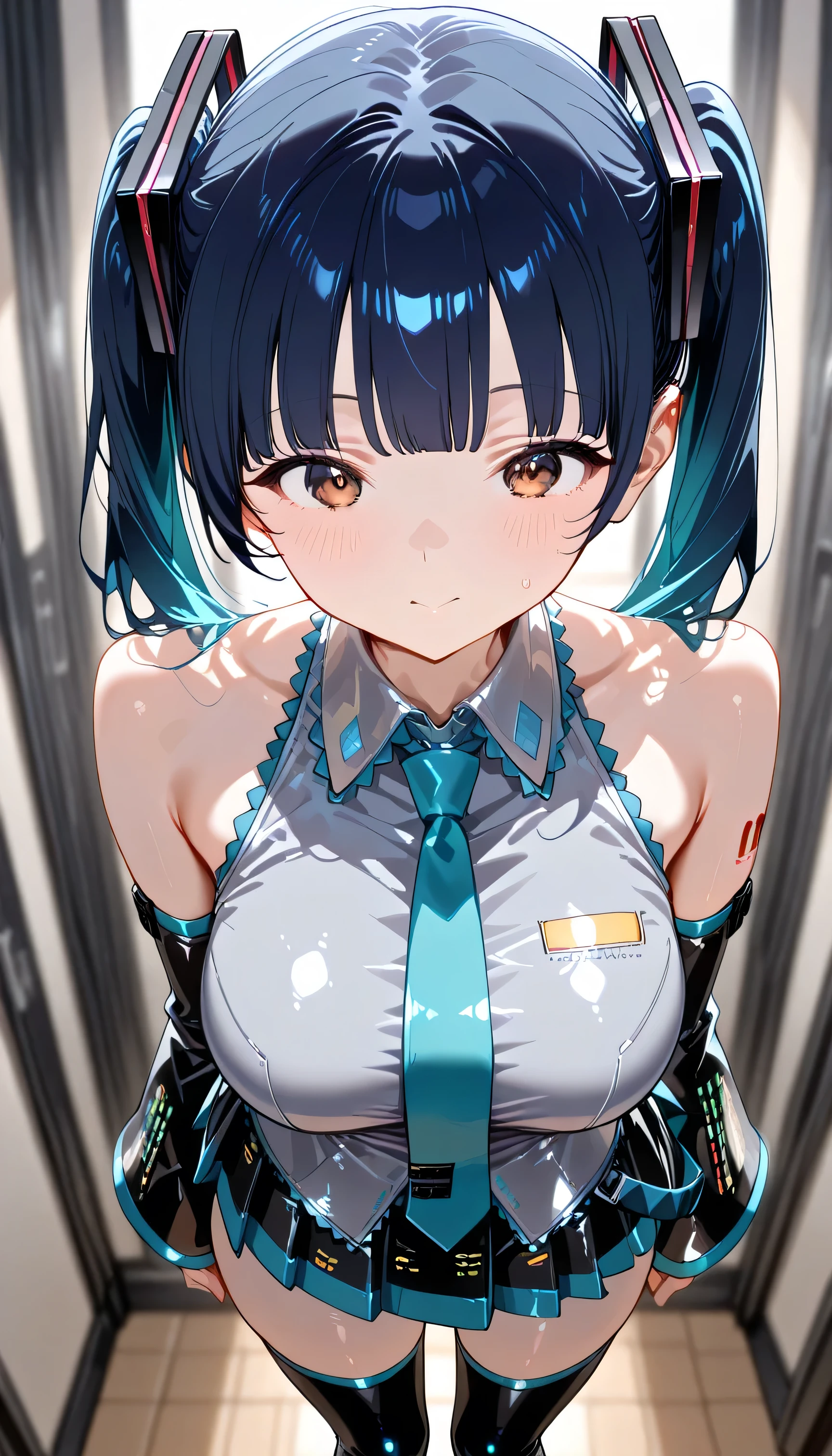 1womanl,Black hair,12year old ,((Impatient expression)),Beautiful breasts,(((Sexy magical girl white and blue shiny bodysuit)))(())(((Blushing cheeks、Surprised look)),(((Satin Narico))),((( portlate))),we have blue eyelashes)))()Street,Crowds(magical girl hair ornament)