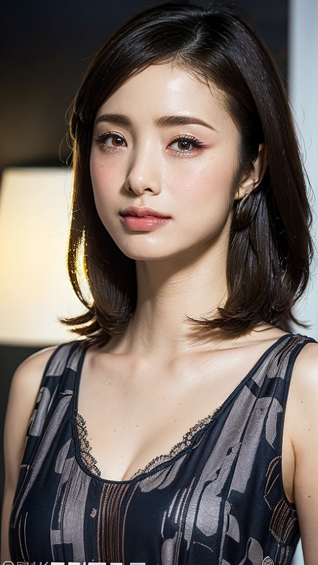 (8k, RAW Photo, Best Quality, Masterpiece:1.2), Ultra Detail, Super Resolution, (Realistic, Realistic Photo:1.37), Portrait, High Detail RAW Color Photo, Professional Photo, Extremely Detailed and Beautiful, Extremely detailed, 8k wallpaper, amazing and detailed, huge file size, official art, highly detailed CG unity 8k wallpaper, highly detailed beautiful girl, highly detailed face, highly detailed eyes, highly detailed skin, highly detailed fingers, highly detailed nose, very detailed detailed mouth , perfect anatomy, highly detailed background, highly detailed clothes, 1girl, (20:1.2), 16s, cute girl, realistic body, , fair skin, glowing skin , slim body, handsome body, black hair , short hair, (blunt bangs:1.2), smile, cute, youthful, cute face, realistic face, delicate eyes, drooping eyes, lingerie, see-through, earrings, looking at viewer, facing front, standing posture, Contraposto, dynamic lighting, very large breasts, bedroom,