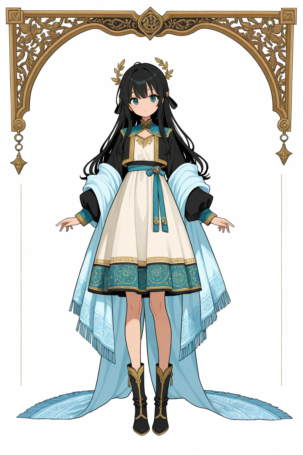 masterpiece, best quality, 2 girls, variety of hairstyles, fantasy costume, ((white background)), full body, multiple views, anime style, uniform, capelet,