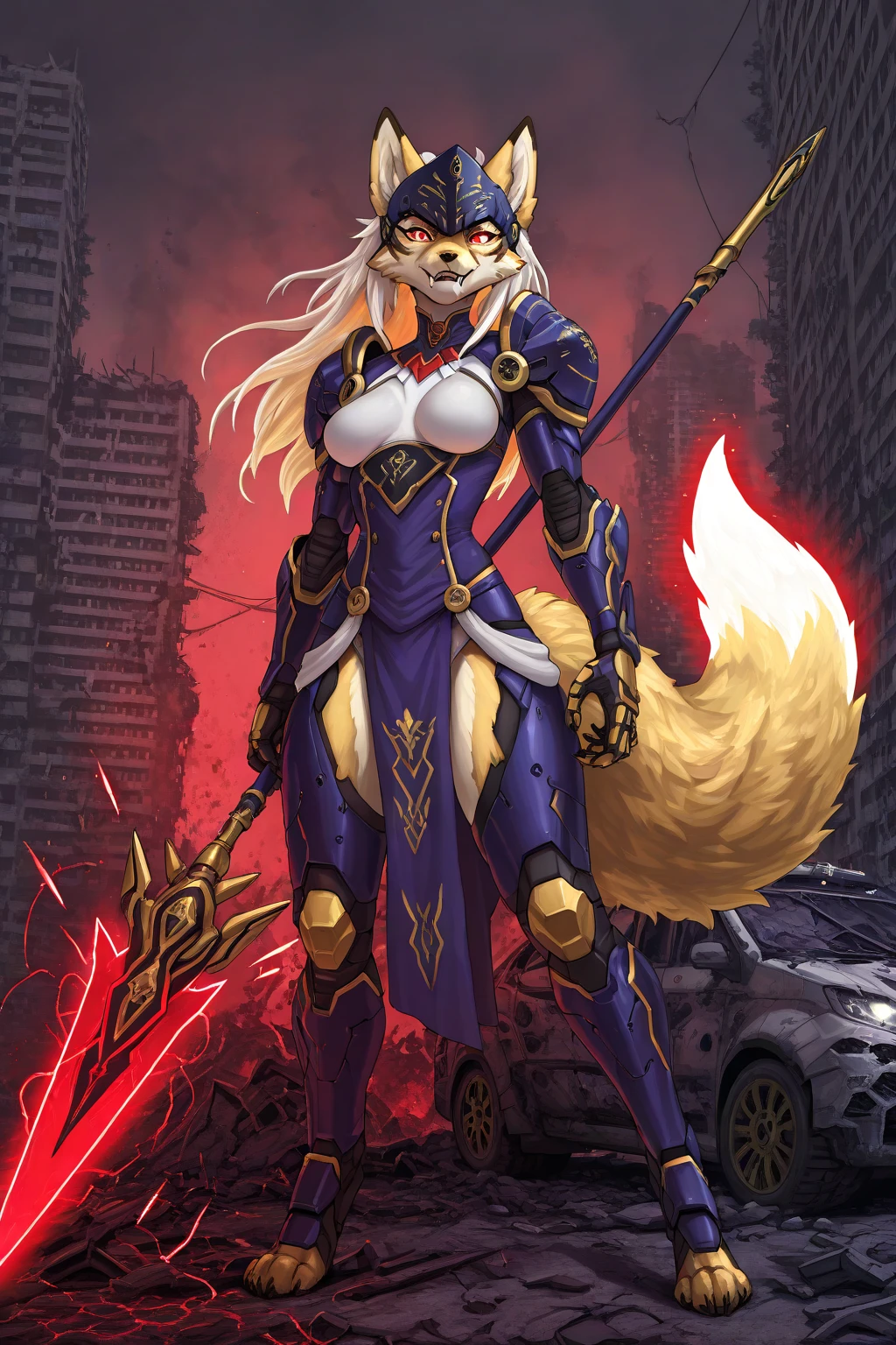 (1 girl :1.5) , in clothes like 2B, (mechanized large steel arms: 1.5), (fluffy furry: 1.8), yellow bright eyes, very detailed, perfect quality, fur at the hem of the skirt, (shepherd dog: 1.5)