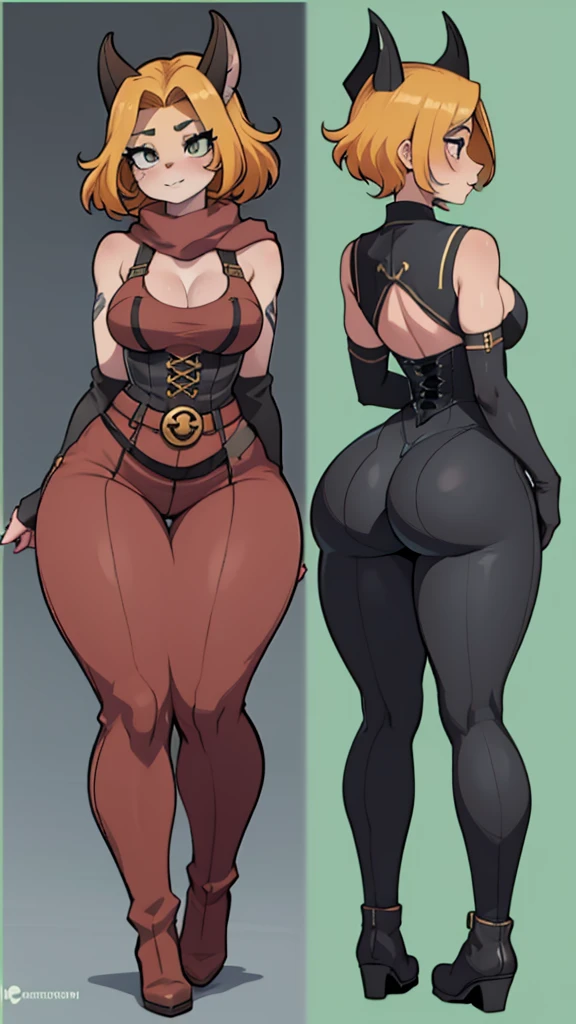 mother and daughter (mother: wide hips, elf pointy ears, full body, standing, revealing gloves, curvy, chubby, huge breasts, bikini armor, blonde hair, ponytail hairstyle) (daughter: shortstack, small girl, wide hips, elf pointy ears, full body, chubby, standing, revealing gloves, black hair, bob cut hairstyle, bikini armor)