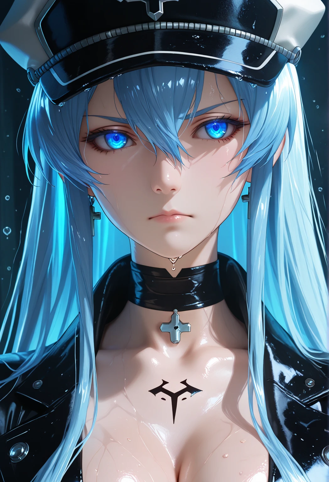 blonde hair, colored inner hair, light blue hair, ponytail, mask removed, dilated pupils, parted lips, anime style, depth of field, first-person view, UHD, best quality