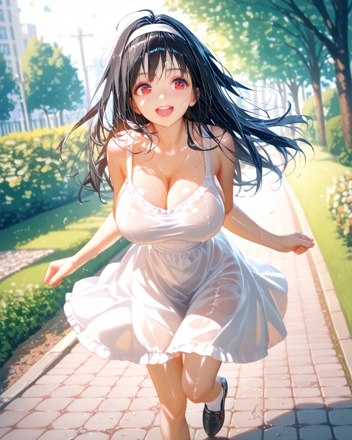 Amazing Chitanda, There is only one beautiful girl,Purple Eyes, Black Hair, Very red face,Very white skin,Glowing skin,Skin as delicate as porcelain,Naturally straight hair, Straight bangs,Extremely refined,Open lips,Long flowing hair,Beautiful Girl, Like a dream,Slim,Slim waist,soft, (sensuous), (Kawaii), Dream quality,Beautiful big breasts,Transparent loose school uniform,areola,Completely naked,Lower edge of breast,White gloves,Flower decoration,Deep V neckline,Loose neckline,Lace-up,Wide neckline,Walking in school,Place your hands on your inner thighs,Thighs clamp hands,Wet skin,Sweaty and sweaty,Sweating all over,Underwear Rain,Next to the cherry blossom trees,Back to,Lean over,Hips,Side body,Gluteal groove,Completely naked buttocks,Bare back,Completely naked back,Light transmission,(no pants),nopan,pussy juice,Bare shoulders,Bare neck,Exposed collarbone,Exposing breasts,Exposing breasts side,Exposing breasts,Show your waist,Show your buttocks,Show your thighs,Exposing the groin,(No pants),extremely shy,Ultra-high resolution, (masterpiece:1.2, best quality), (Delicate and beautiful eyes: 1.2), (Beautiful and delicate face)