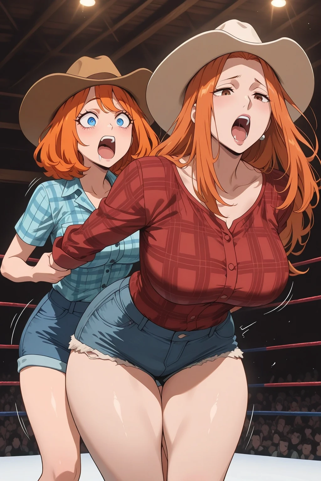 score_9, score_8_up, score_7_up, score_6_up, score_5_up, score_4_up, (source_anime), 2girls, neon genesis evangellion, ((asuka langley soryu, girl, small breasts, {sucking breasts})), (( rei ayanami, massive breasts, Tall stature) ), yuri, Messy apartment, beer cans, size difference, breast sucking, tongue, far, full body, age difference