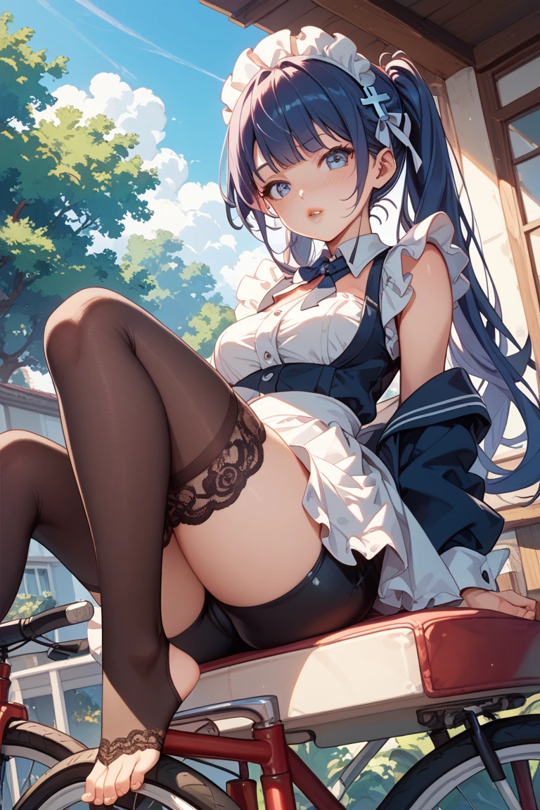 Clouds, view over city, mountain ranges, Very nice perfect hands,perfect foot,with perfect legs,Black pantyhose,、slender leg,Silk feet,black pantyhoses,black lence stockings,Perspectiveal,blackstockings,Black tights,blackstockings,Type M,legs separated,opening legs,low chest,cleavage,long leges,cropped shoulders,No shoes,bends his knees,squatt,Hold your legs,knee hugging,focus on the feet