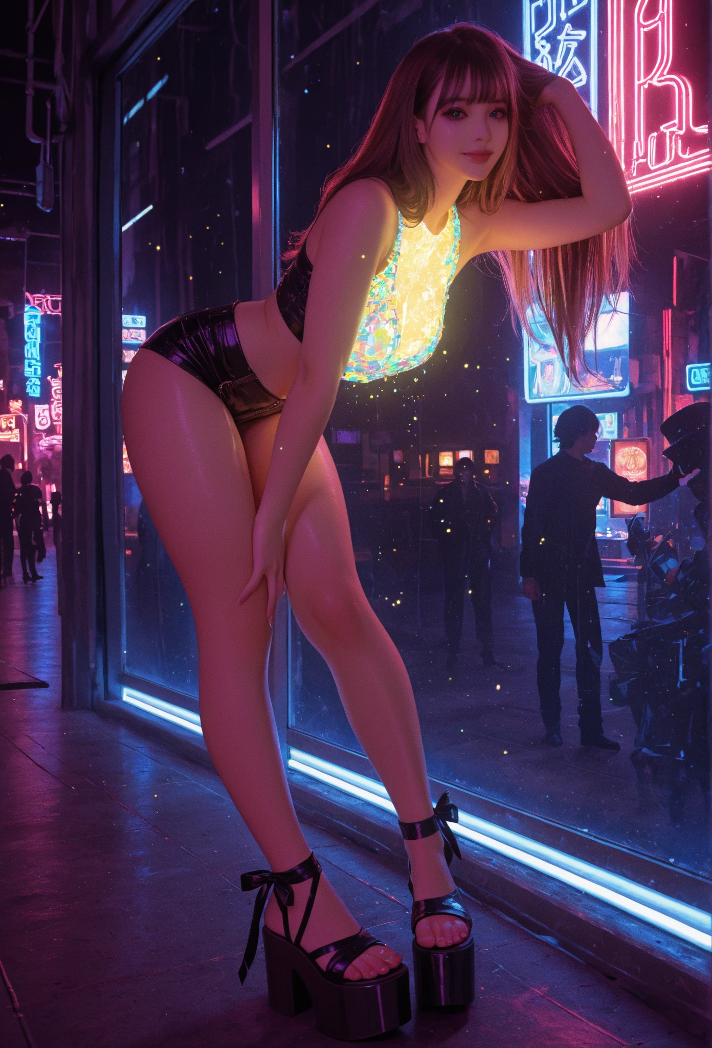 ((ExtremelyDetailed (Beautys in Window, Red Light district  Amsterdam))), (masterpiece 8K TopQuality) (ProfessionalPhoto:1.37), {(Standing Full Body:1.2)|(from below:1.2)}, Different types of hair colors, {Detailed Childish hand|Hidden hand|Armpit|Different types of breasts of various sizes from HUGE to FLAT|(Clearly Visible the shape of Butt)}, Joyful Expressions LifeLike Rendering, PerfectLighting, (Starry IridescentParticles:1.32) Neon Lights, 