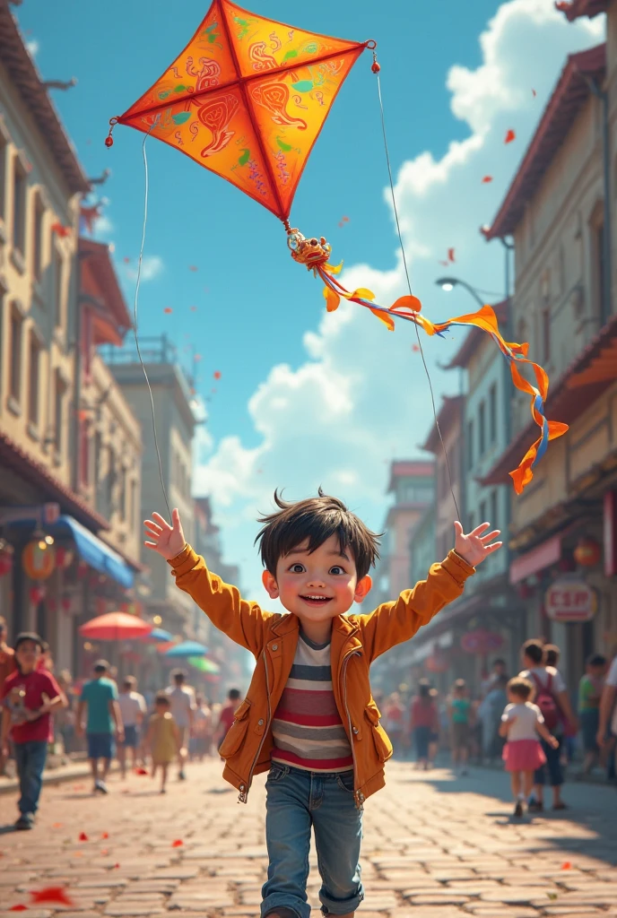 Poster making, Children's Day, in the amusement park, a little boy holding a balloon, happy, jumping, happy --auto --v 6 --s2