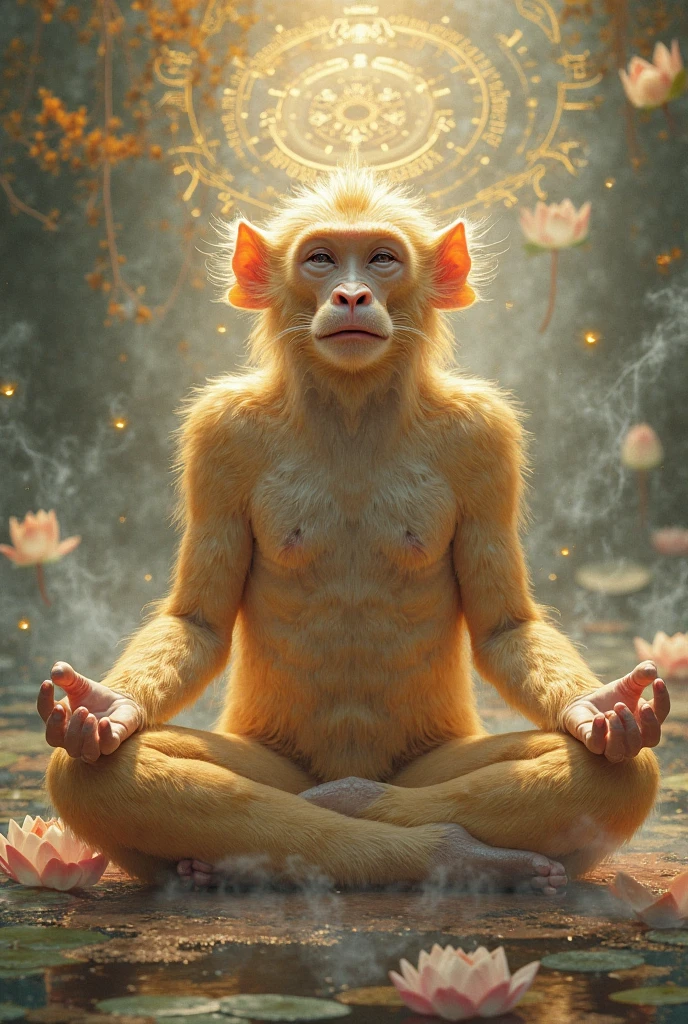 Monkey King Sculpture，Sun Wukong meditating in a suit，Close your eyes and think，Handsome model figure，Personification，full body three views，Modern sculpture style，Indoor light，Soft shadows，Rich in details，Contrast between warm and cool tones，Consider。