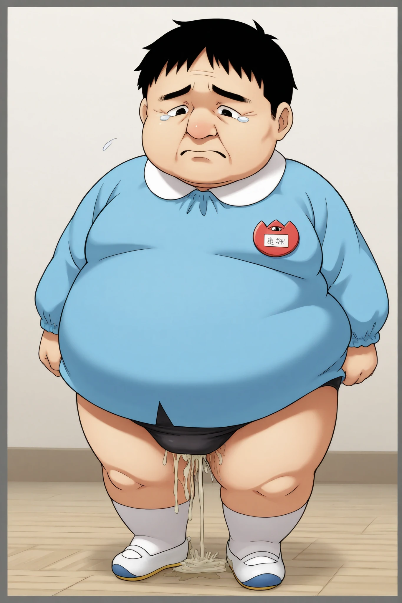alone，male，chubby，Fat minora，Shirtless， alone， detailed， high resolution，， masterpiece，Excessive obesity，Obesity in the extremities，correct body proportions，overweight，Himi Tomoki，tomoki，mankind, potty, penis (Ejaculation), naked, smile,