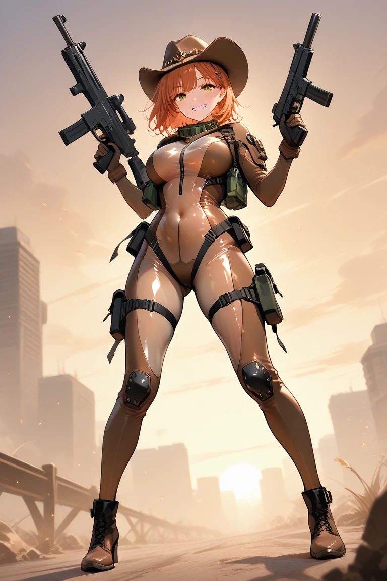 1 girl, gas mask, (Luxury orange and black latex Bodysuit:1.4), high heeled boots, gloves, (((Full body))), ponytail hair, tactical gear, holding weapon, Sharp focus, beach in the background, femme fatale, Spec Ops, hood,
((Best quality)), ((masterpiece)), (highly detailed:1.3), Depth-of-field, Multi-layered textures, HDR (High Dynamic Range), Ray Tracing, NVIDIA RTX, Unreal 5, Subsurface scattering, PBR Texturing, Post-processing,
Anisotropic Filtering, Maximum clarity and sharpness, Wide aperture, Low ISO, White balance, Rule of thirds, 8K RAW, (extremely slutty), (Highly realistic skin), beautiful detailed eyes, sharp image, (High detail:1.3),