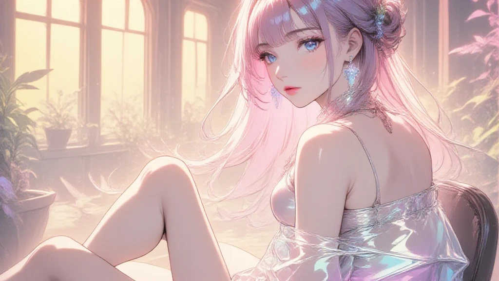 Anime - Style image of a woman in a blue dress sitting in the bathroom, seductive anime girl, Gouviz-style artwork, beautiful and alluring anime woman, 2.5 D CGI anime fantasy artwork, smooth anime CG art, 8K high quality detail art, Guwiz, Guwiz on pixiv art station, Doujin Art Best Art Station Wet body water drops Mist decoration