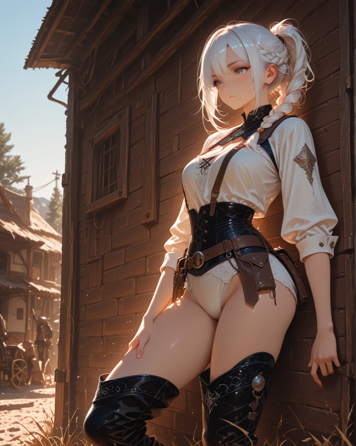 classicnegative portrait photo, fantasy video game character concept art, a cute white fluffy rabbit wearing a small brown leather backpack looking at a map hiking through a forest, dungeons and dragons, fantasy, river, haze, halation, bloom, dramatic atmosphere, 1970s dark fantasy movie, centred, rule of thirds