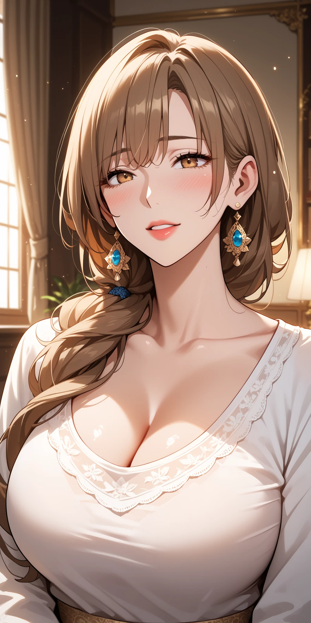 (最high quality:1.5, High resolution, UHD, 4K, detailed lighting, shader), brown braided hair, beautiful, big breasts, sexy, erotic, Lewd, cleavage, lingerie, thighs, smile, share, (throw, close shot), night bedroom background, topless, heart sticker on nipple, No bra、最高のmasterpiece、beautiful美しさ, 3D two-dimensional, rich, blonde, skirt, stockings, high heels, star、(Highly detailed CG Unity 8K wallpaper),(masterpiece), (最high quality), (Super detailed), (best work),(best shadow), (sharp eyeliner, eye shadow, fine eye:1.1), (超High resolution,realistic,最high quality,realistic),(8K,RAW photo,最high quality,マstarプル),mature woman、sensual curves、huge breasts、thighs、bubble、お尻のmasterpiece, 最high quality, Super detailed, full body shot, mature woman, beautiful mature woman, nightgown and underwear, 魅惑的なsmile, thick lips, Chubby lips, blush, looking at the viewer, provocative expression, beautiful髪型, cleavage, Plump、curvy hips、attractive face、sexyなlingerie、an inviting gaze、Expression of emotions、Lewd下着、(((eroticシースルーlingerieセット)))、Standing position、gorgeous accessories 、big breastsの女性, bare shoulders, golden hair, colored feather, metal ornaments, colored flowers, particle, light, (masterpiece, 最high quality, 最high quality, official art, beautiful and aesthetic:1.2), (1 girl:1.3), very detailed,(fractal art:1.1),(colorful:1.1)、(flowers:1.3),most detailed,(zentangle:1.2), (dynamic pose), (abstract background:1.3), (shiny skin), (lots of colors :1.4), ,(earrings:1.4), (feather:1.4),masterpiece, 最high quality, Super detailed, 30~40 years, full body shot, beautiful 、various hairstyles，gold headband，plump breasts，beautiful butt，greek clothing，Tulle covers the breasts，perfectly proportioned, detailed clothing details,marble，god statue，cinematic lighting, film grain, 8K, masterpiece, Super detailed, high detail, high quality, High resolution,(((NSFW:1.2)))、exposed chest、Openwork decoration，(((see through dress)))、(((解剖学的に正しいbody))) , 最high quality, Super detailed, (((Lewd下着)))、raise your butt, from below, (((R-18)))、Hakari、thighs, big breasts, Are standing, cowboy shot, blush, (((1 girl))), (masterpiece:1.3), (High resolution), (8K), (very detailed), perfect face, Nice eye and face, (((最high quality))), (Super detailed), detailed face and eye, (alone), High resolution、beautifuleye,(((sexyなポーズ)))、(((整ったbig breasts)))、((beautiful eye))、luxury、(((超High resolution)))、(((detailed description)))、(((ぽっちゃりbody型)))、(((解剖学的構造に一致したbodyの部位)))、beautiful長いまつ毛、バランスのとれたbody型,Legs and arms are just the right size、Fishnet tights、glamorous、(((Clear white and black eye)))、lipstick、Sparkling、(Undistorted face, eye, body)、jewelry、gem、(長くカールしたbeautifulまつ毛)、(((バランス良いbeautiful胸)))、(transparent, Exquisite skin:1.2)、(((完璧なglamorousボディー)))、actress face、Super beautiful、かわいいsmile、Healing beauty、flower shower、完璧なeye、realistic depiction、超sexy、shiny、glamorous、double eyelids、Good dark compensate、compensate、ぼやけていないeye、(((Plump face)))、cute face 、(((Shiny and glowing skin))) 