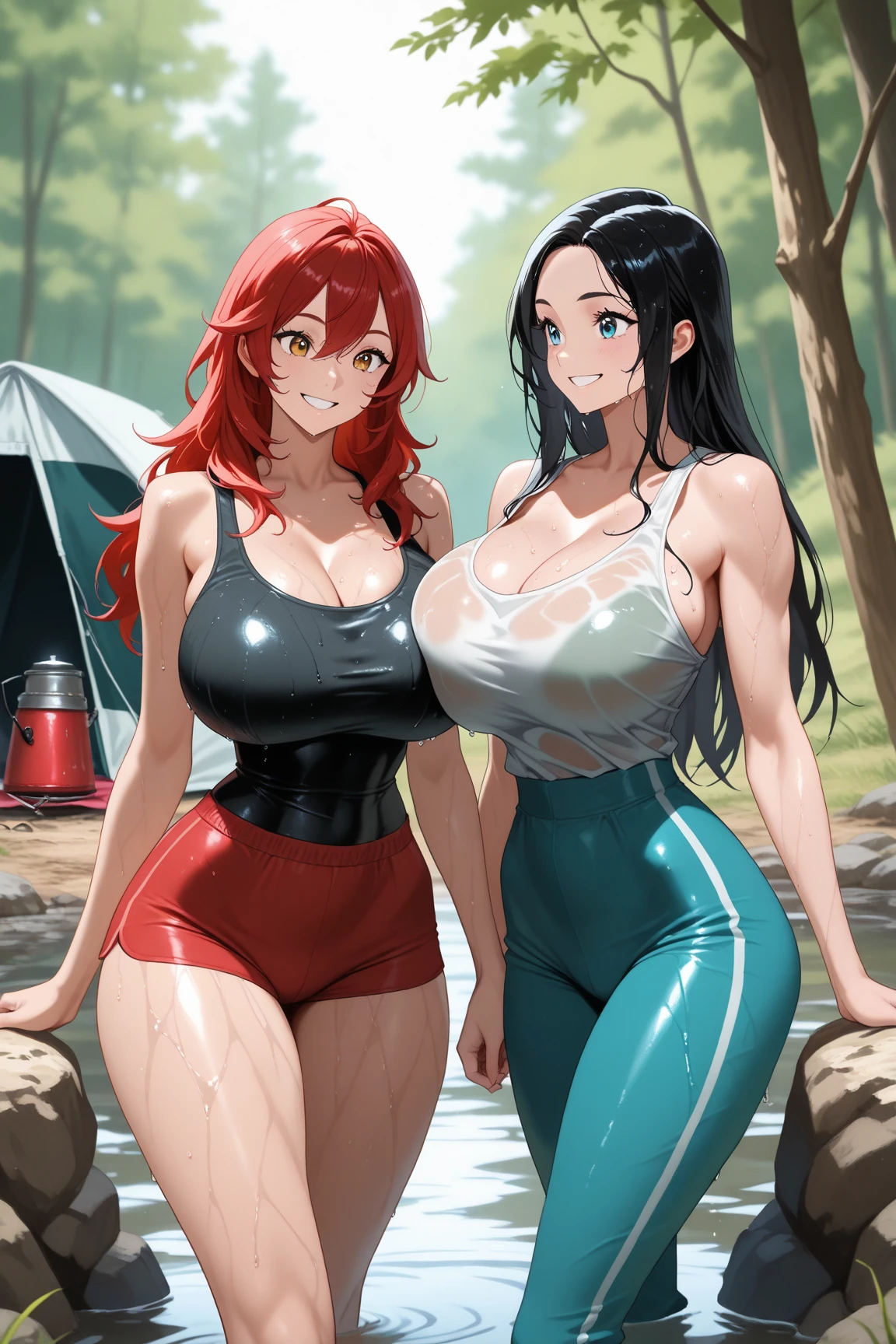 1womanl, muslos grandes, big-ass, Red hair, super long hair, in bikini.