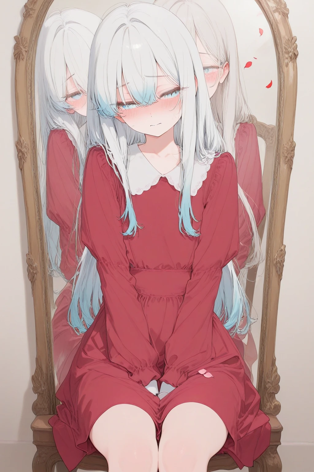 white pantyhose,no shoes,
watercolor, masterpiece, best quality, extremely detailed, 1girl, full body, beautiful detailed eyes, cute anime face, full body, beautiful detailed face, white hair, white dress.BREAK (detailed blue Cotton panties:1.1), masterpiece, best quality, highly detailed, focus panty, cinematic lighting,(blushing:1.3), BREAK (Stain on panties:1.4)