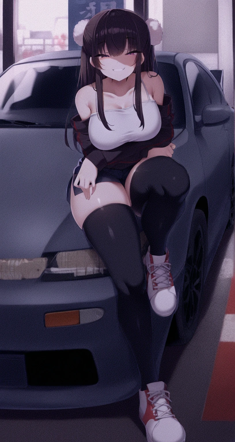 NSFW、 bbw、 plump curves、Soft and round、 Adorable appearance、 sweet temperament、 Female A(A dark-haired、bob cuts、20yr old、Petite woman、bbw、Plump、 plump curves、Soft and round、 Adorable appearance、 sweet temperament、large full breasts)、 ((Blushing face))、Open mouth、Overflowing drool、full of sweat、(Nipple stand)、Nipple poroli、(black trench coat、Red Micro Bikini、Red garter belt、Red fishnet stockings、Red low heels)、(Woman sitting in the passenger seat)、(((Rotor moving in pants)))、(((A large amount of water flows out of the crotch)))、Angle from the driver's seat