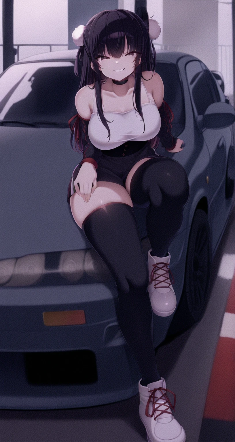 (masterpiece), (best quality), (ultra-detailed), sakura zombie, 1girl, zombie, blue skin, bikini, <lora:MinamotoSakura:1>, ocean, (truck:1.3), night