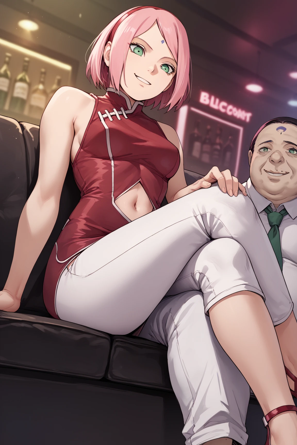 Anal beads、Ultra-detailed illustrations、Ultra-precise expression、masterpiece、Highest quality、ultra High resolution、High resolution、Hiromitsu Takeda Style、White background、Simple Background、sit、whole body、Luxurious sofa、Bulging crotch、Big crotch、White Suit、Black socks、One fat old man、おじさんがソファにsit、Bald Head、No Face、solo、Leather shoes、penis、Gold tie、Mash Kyrielight、light purple hair,short hair、Completely naked、Blowjob、Back view、back、女の子が膝をついてBlowjobをする、
