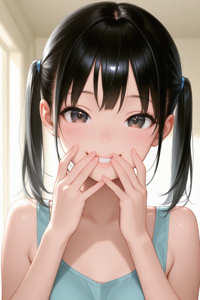 8k, highres, ultra detailed、best quality,、high quality,masterpiece,detailed, high resolution,、、nsfw,1girl、woman、beautiful face、eyelashes、blunt bangs ponytail、sideways glance、half-closed eye,large breasts,collarbone,abs,detailed skin,tanlines,kneehighs ,transparent,scrunchie, cafe ,dynamic angle、 (1boy big penis open mouth fellatio:1.4),(embarrassed smile:1.4),dramatic , 3d, blush,、、(Masturbation pussy:1.3)