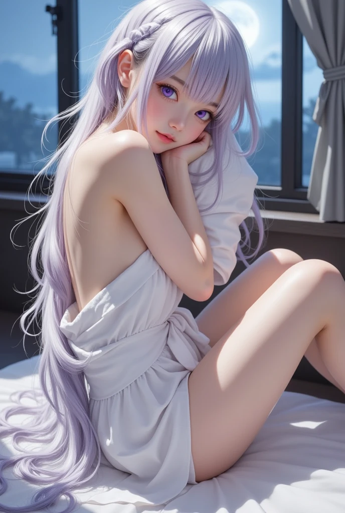 Anime girl with pink long hair and purple eyes nude, portrait of a magical girl, Anime style portrait, Cute anime waifu , Marine Kitagawa Fanart, maiden anime girl, portrait anime girl, Portrait of an anime girl, Beautiful anime style, Portrait of a cute anime girl, cute anime girl portrait, beautiful anime portrait, full length, the whole body in the frame, kneeling, leans on his hands, On knees, booty to the frame, looks into the frame with his face turned, long beautiful naked legs, spread legs, flirty, we are panties, erotica, no panties, shaved pussy, beautiful symmetrical face, neat anus